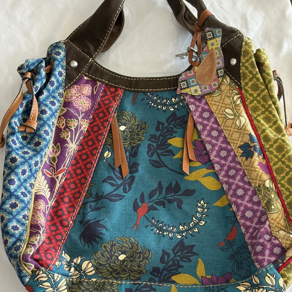 Fossil Boho Multi‑Color Floral Patchwork Shoulder Bag